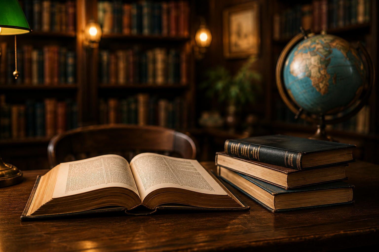 Open books on a library table