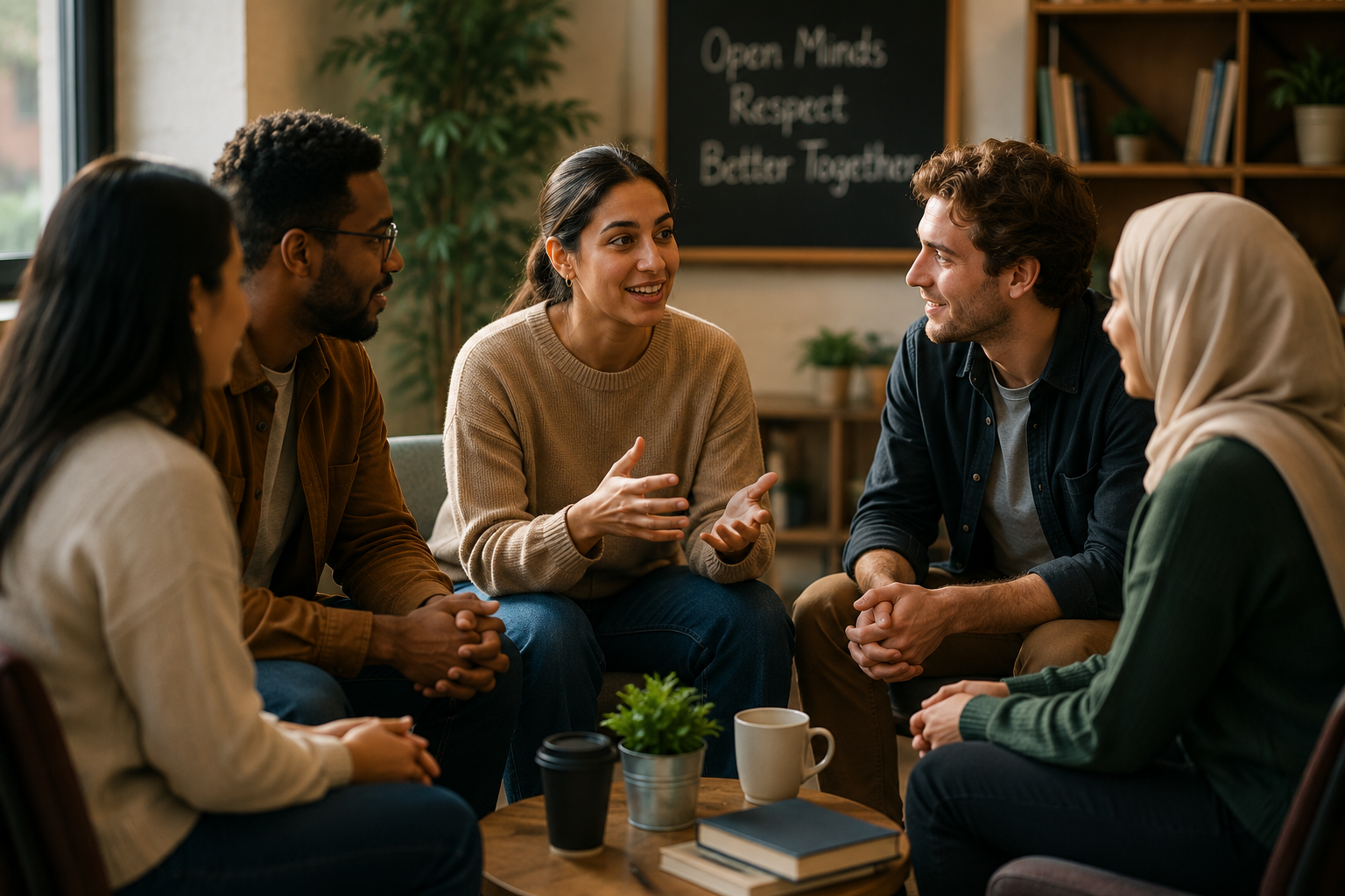 People gathered in a small discussion group